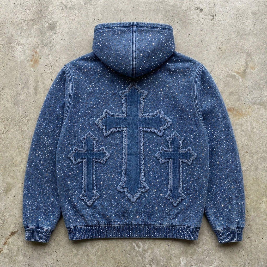 Triple Cross - Premium Star Wash Denim Zip Hoodie