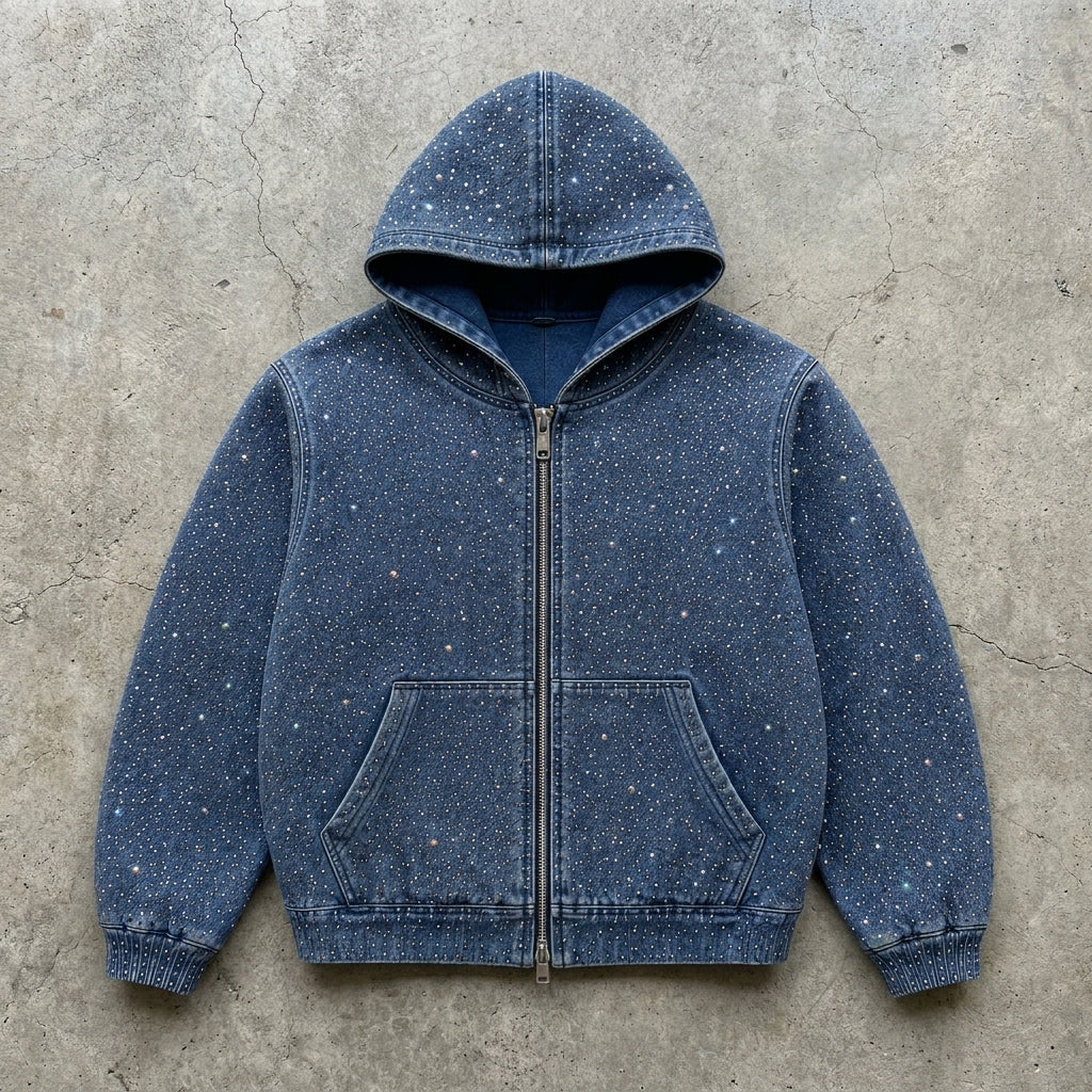 Triple Cross - Premium Star Wash Denim Zip Hoodie