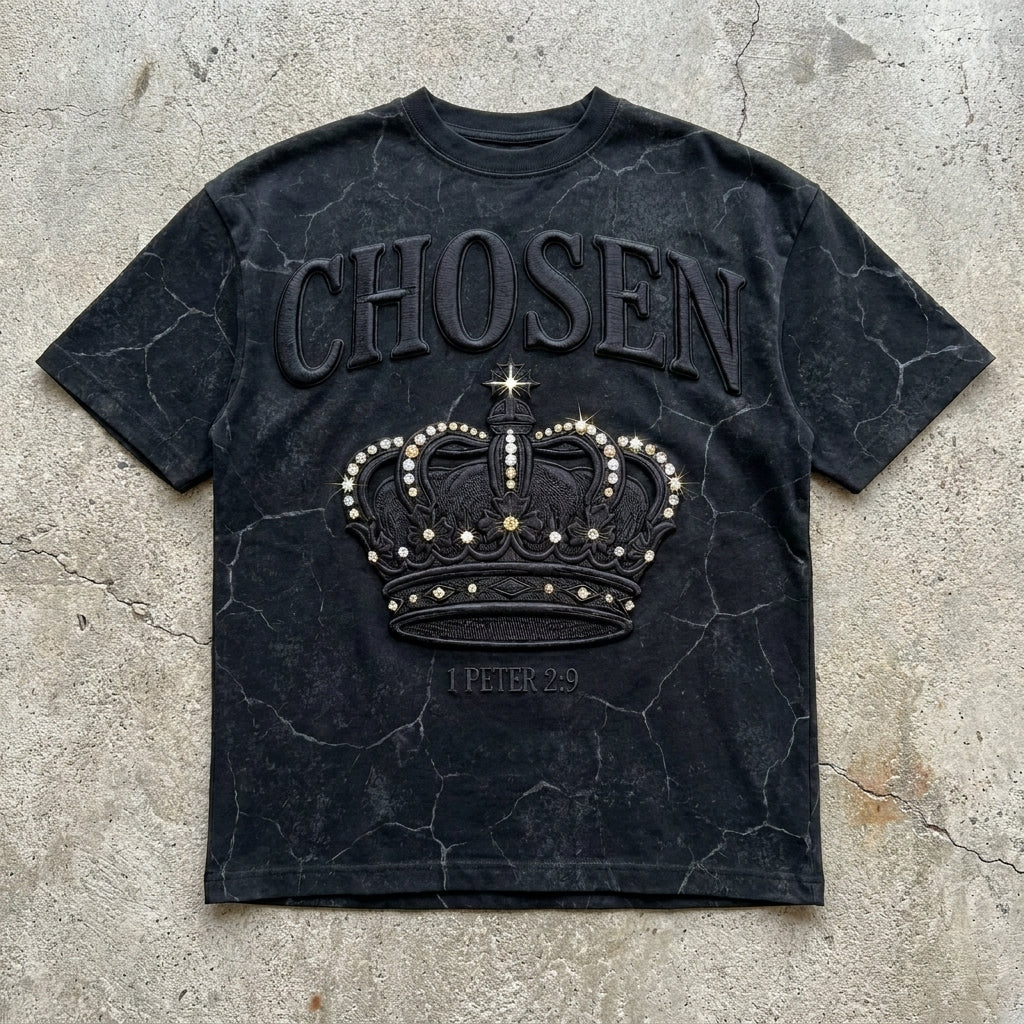 Chosen Crown - Premium Washed Black Graphic T-Shirt