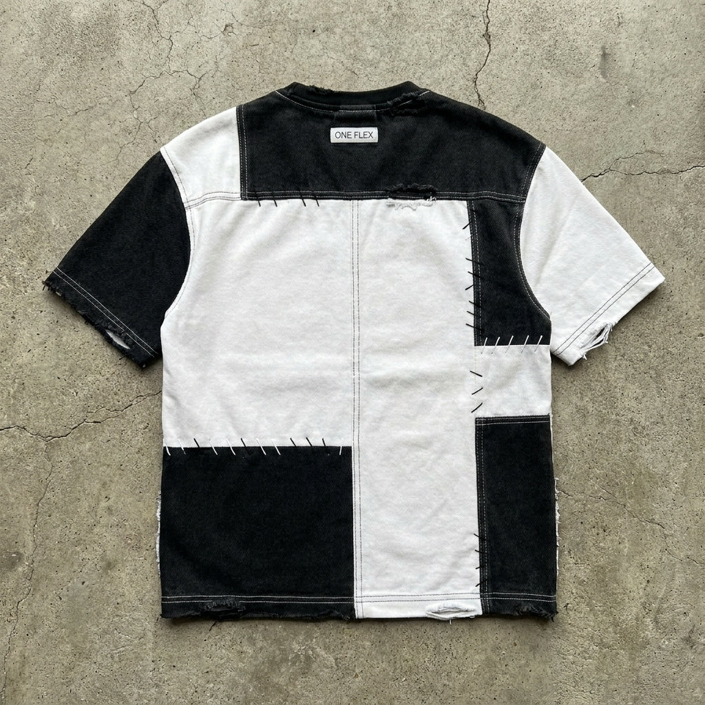 Covered Grace - Premium Black and White Patchwork T-Shirt