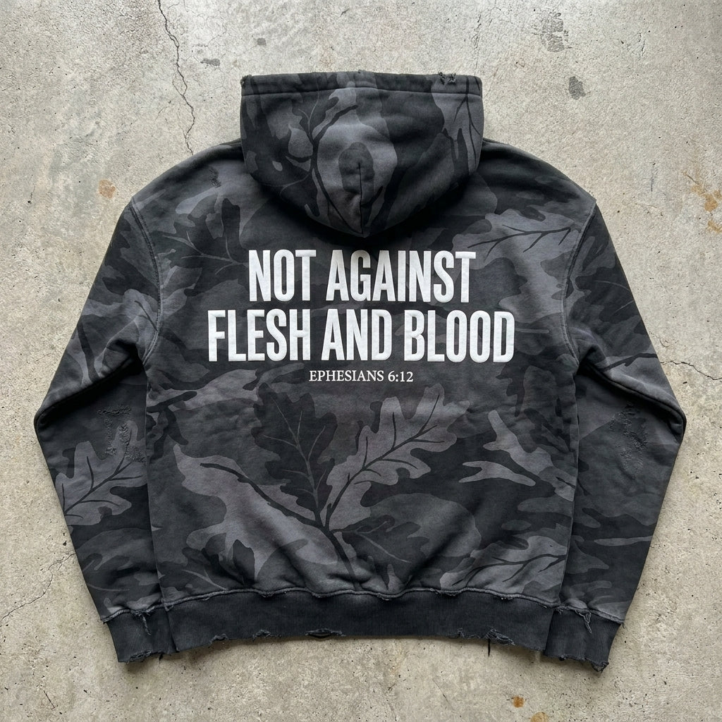 Spirit Armor - Premium Black Camo Distressed Hoodie