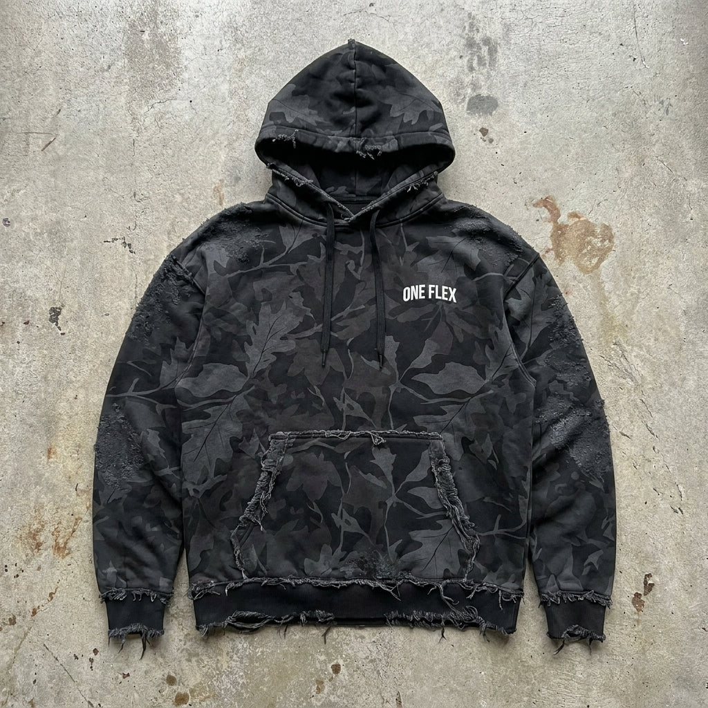 Spirit Armor - Premium Black Camo Distressed Hoodie