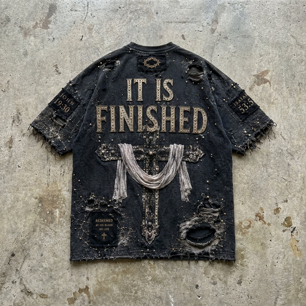 Finished in Grace - Premium Washed Black Graphic Tee