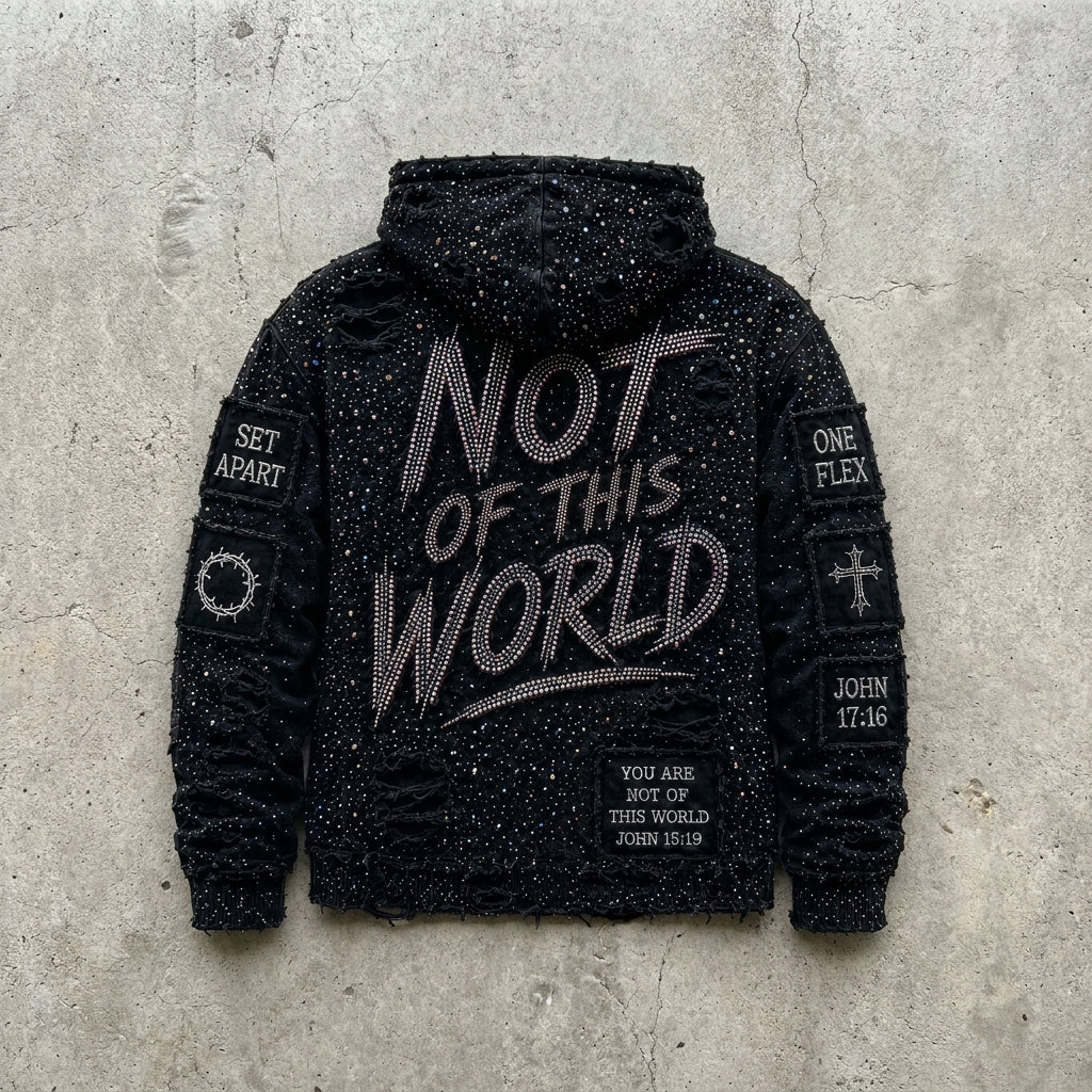 Not Of This World - Premium Black Distressed Hoodie