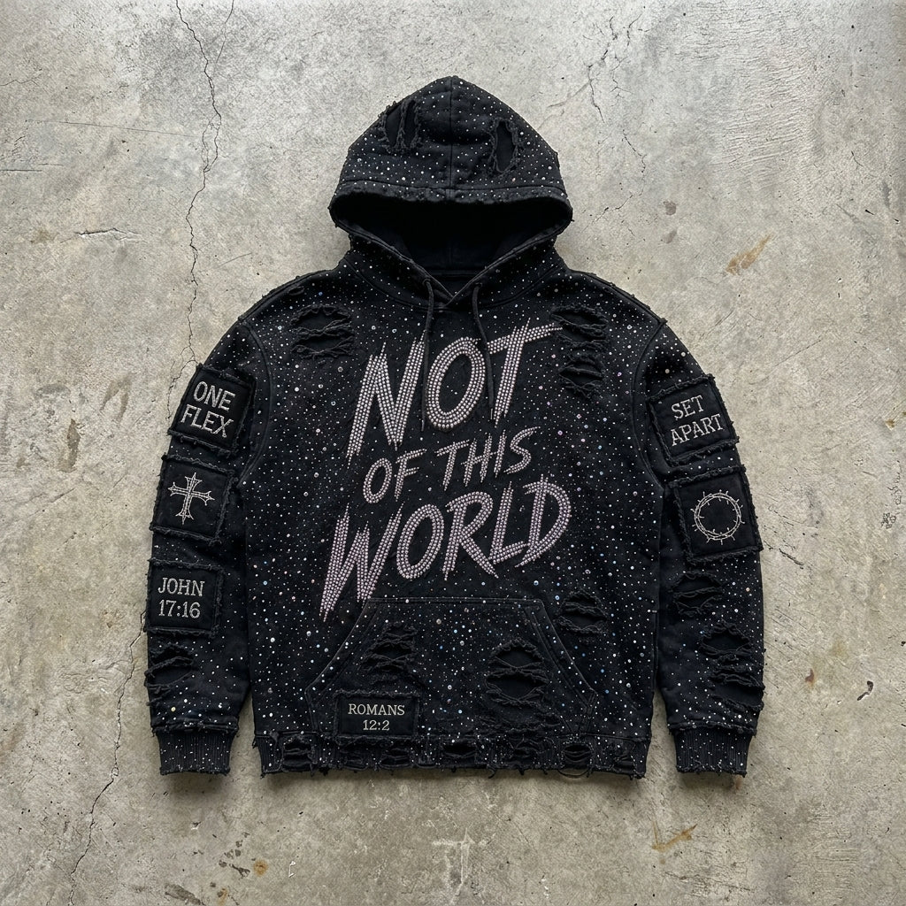 Not Of This World - Premium Black Distressed Hoodie