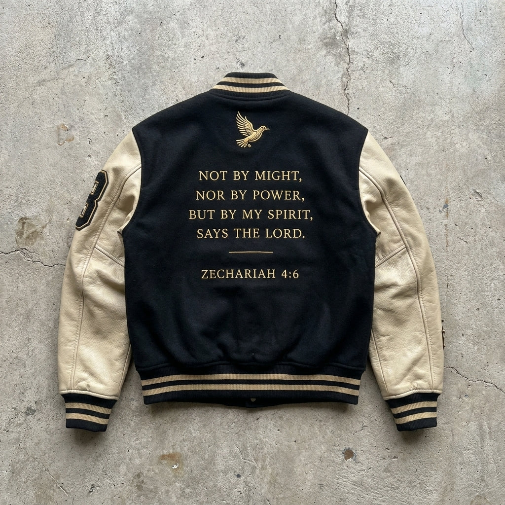 Spirit Strength - Premium Black and Cream Varsity Jacket